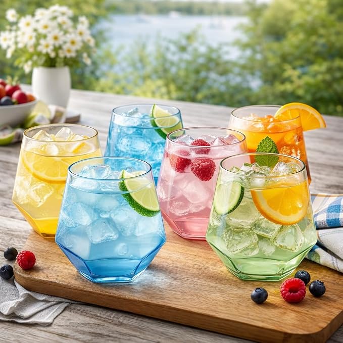 Oojami 40 Pack Diamond Plastic Wine Glasses 12oz Gold Rim Stemless Disposable - Image 5