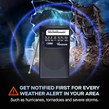 Vondior Portable NOAA Weather Radio, Battery Operated Emergency NOAA/AM/FM Radio - Image 4