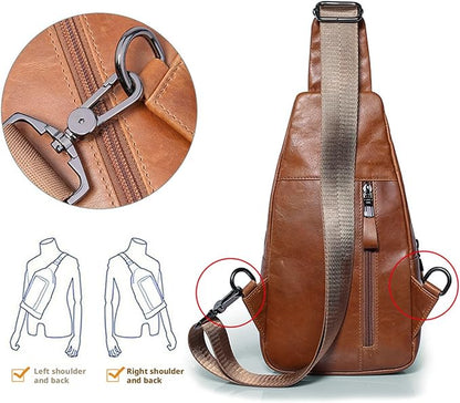 Hebetag Leather Sling Bag Hiking Daypack - Image 3