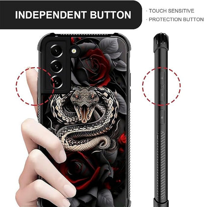 for Samsung Galaxy S21 Case, Entwined Rose Snake Pattern Graphic Design Girl - Image 3