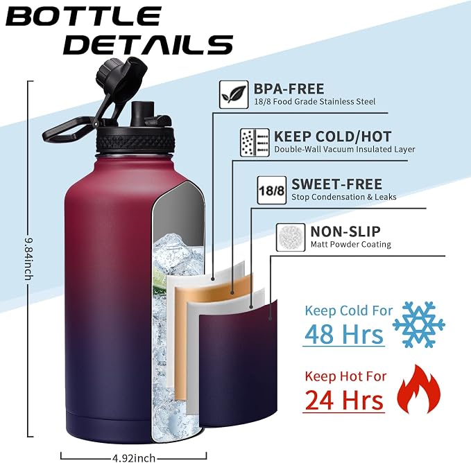 64OZ Vacuum Insulated Water Bottle - Image 5