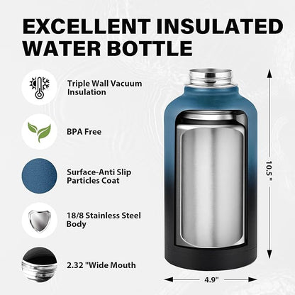Insulated Water Bottle 64 oz, Triple Wall Vacuum Stainless Steel Water Bottles - Image 4