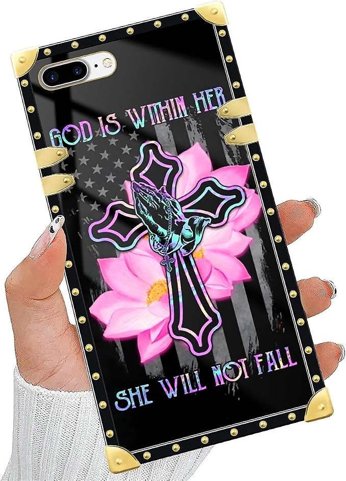 Compatible with iPhone 8 Plus 7 Plus Case, Praying Cross Hands Luxury Golden - Image 5