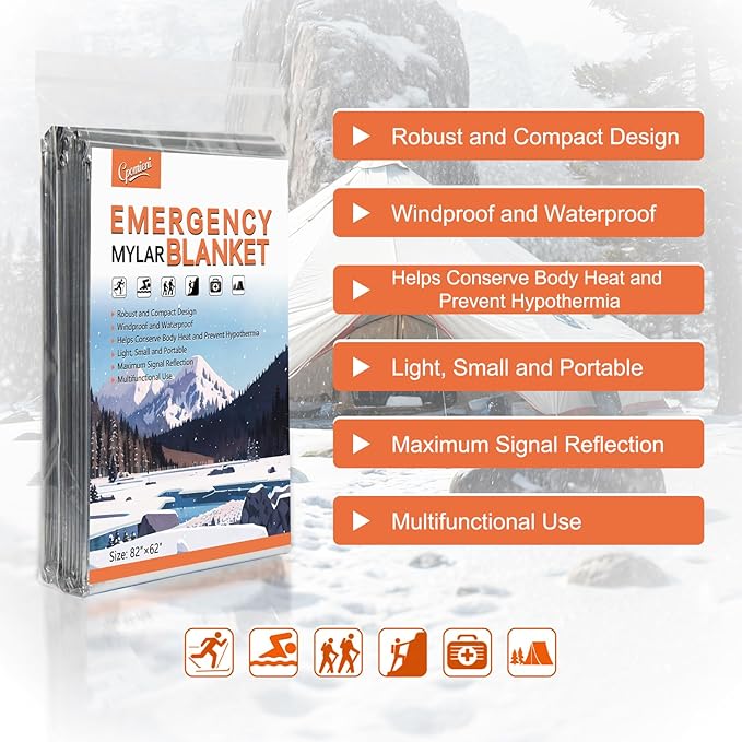 4 Pack -Large 82” x 62” Survival Emergency Mylar Thermal Blankets, Thermal - Image 2