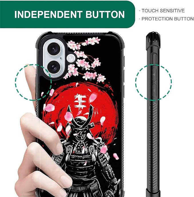 for iPhone 16 Plus Case, Sakura Japanese Samurai Pattern Graphic Design Girl - Image 5
