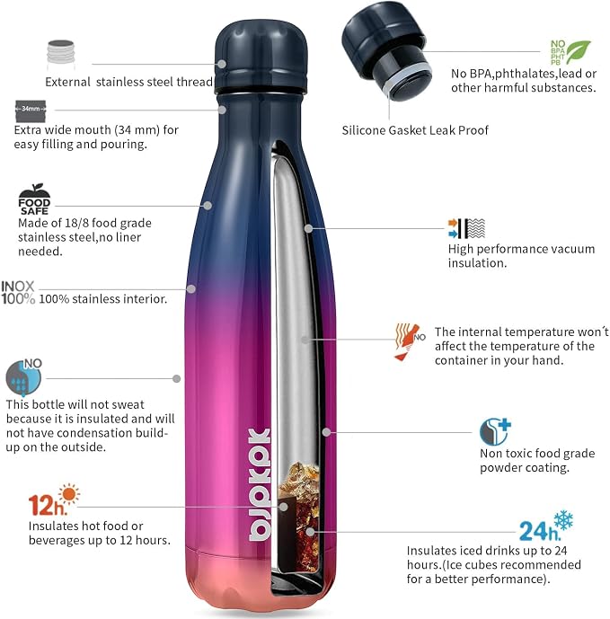 BJPKPK 17oz Insulated Stainless Steel Water Bottles Metal Water Bottle Keep - Image 2