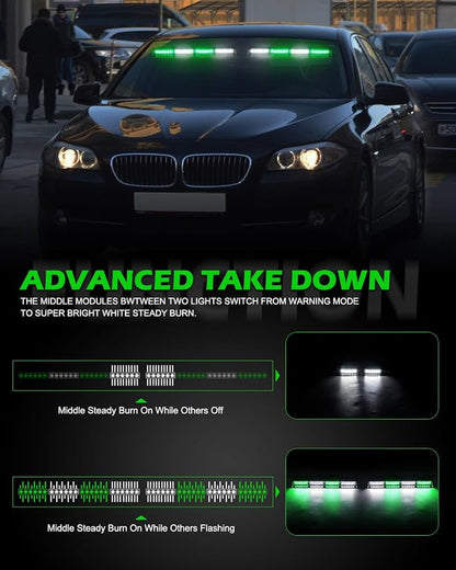 HLauto 604N Emergency Dash Strobe Lights: 2x16.8 inch Green White Security - Image 4