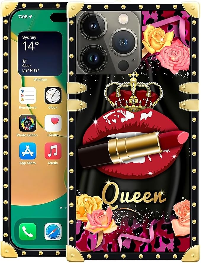 Compatible with iPhone 14 Pro Case, Queen Lip Crown Leopard Print Luxury Golden by Unknown