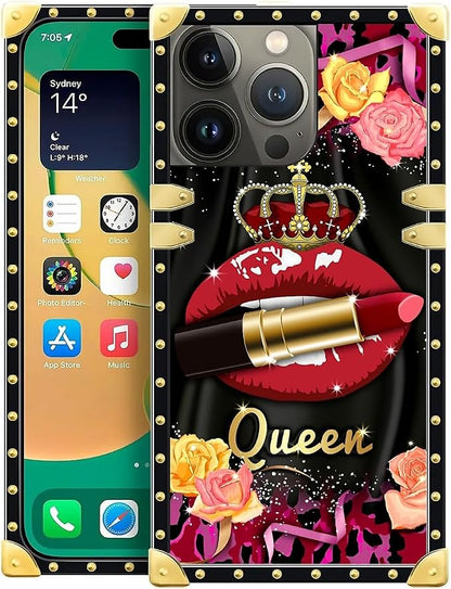 Compatible with iPhone 14 Pro Case, Queen Lip Crown Leopard Print Luxury Golden by Unknown