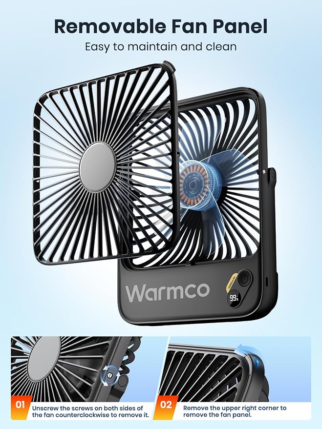 Warmco 10000mAh Portable Travel Fan 7-inch, Max 24H Runtime, Ultra-thin Quiet - Image 9