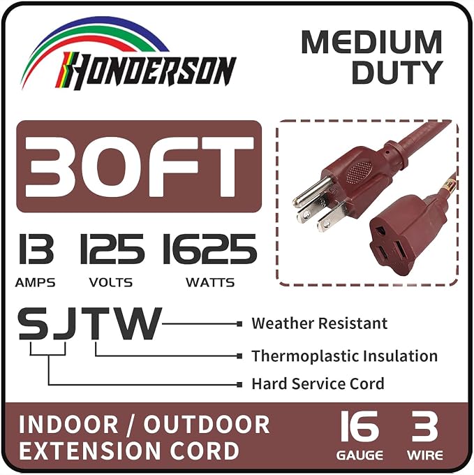 30FT Brown Outdoor Extension Cord-16/3 SJTW Durable Extension Cord - Image 2