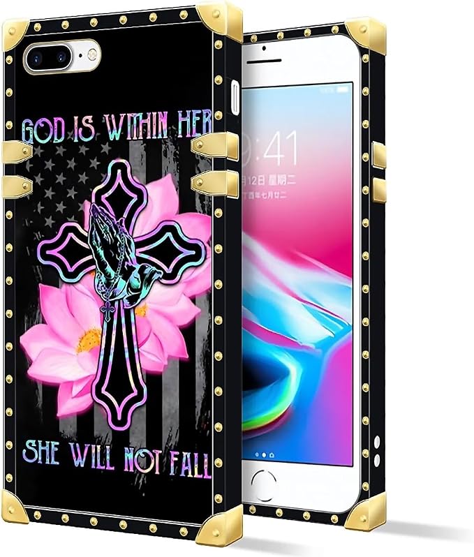 Compatible with iPhone 8 Plus 7 Plus Case, Praying Cross Hands Luxury Golden - Image 2
