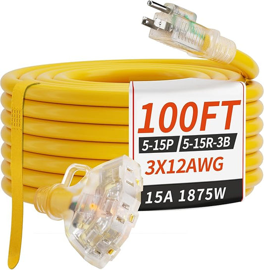 PlugSaf 100 FT 12/3 Gauge Outdoor Extension Cord by PlugSaf