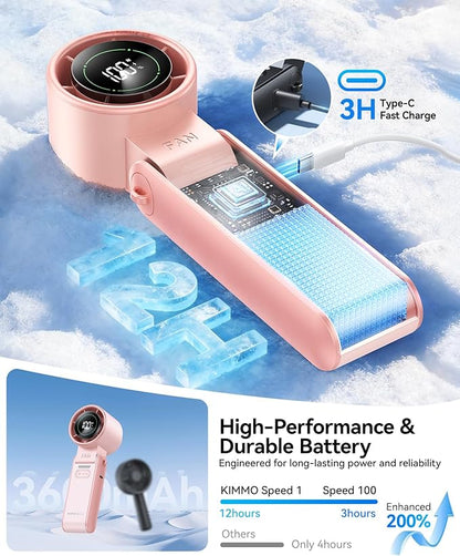 KIMMOO 2 Pack Pink Portable Handheld Turbo Fan-100 Speeds, Powerful 20000 RPM - Image 6
