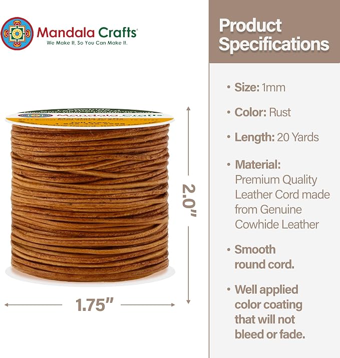 Mandala Crafts Round Cowhide Genuine Rust Leather Cord - Image 4