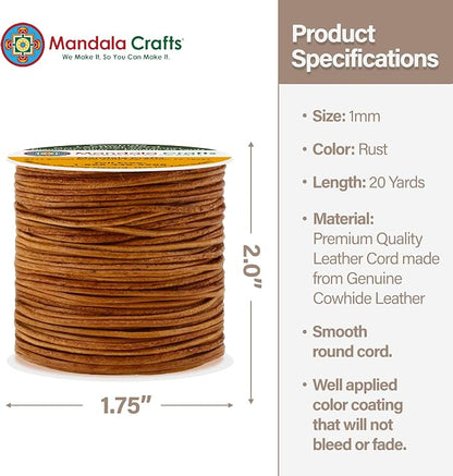 Mandala Crafts Round Cowhide Genuine Rust Leather Cord - Image 4