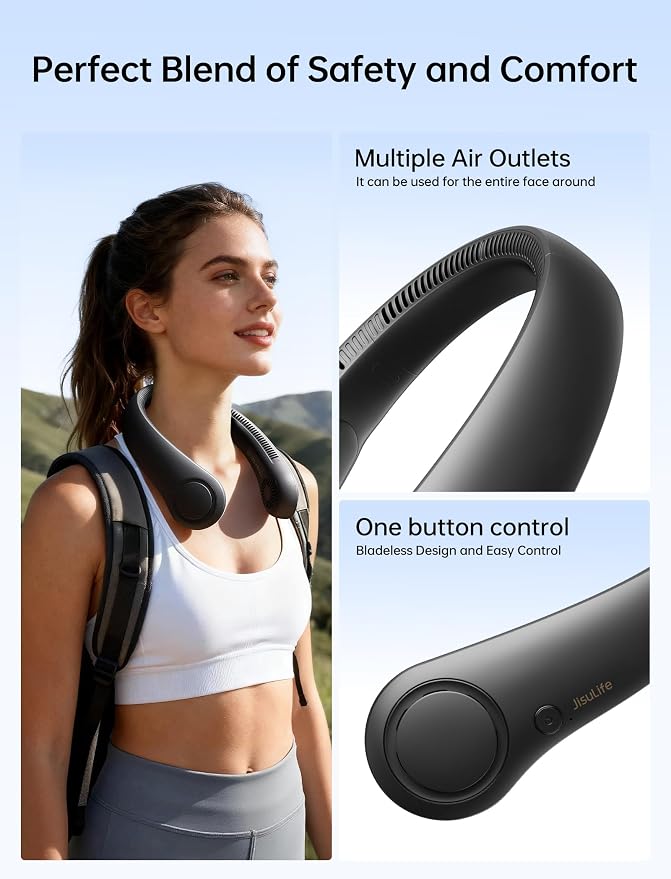JISULIFE Portable Neck Fan, Hands-Free Bladeless, 5 Speeds, 4000 mAh Battery - Image 4