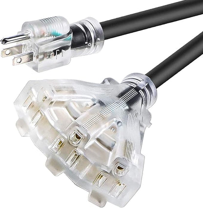 100 FT 12/3 Extension Cord Heavy Duty Black 3-Outlet Indoor/Outdoor SJTW by Mshyet