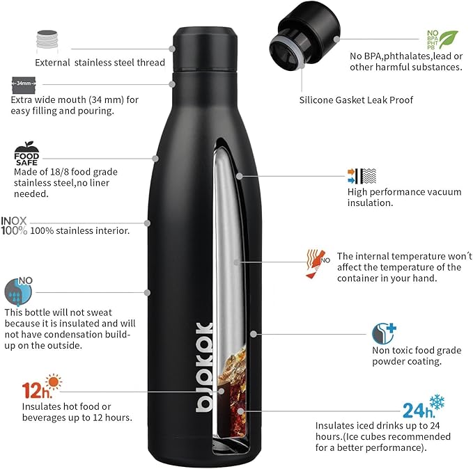 BJPKPK 25oz Insulated Water Bottle Double Wall Vacuum Insulated Stainless Steel - Image 3