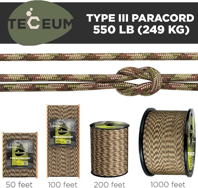 TECEUM 5/32" Paracord Rope 1000 – 1000ft / 200ft / 100ft / 50ft – Tactical - Image 9