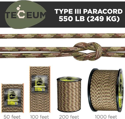 TECEUM 5/32" Paracord Rope 1000 – 1000ft / 200ft / 100ft / 50ft – Tactical - Image 9