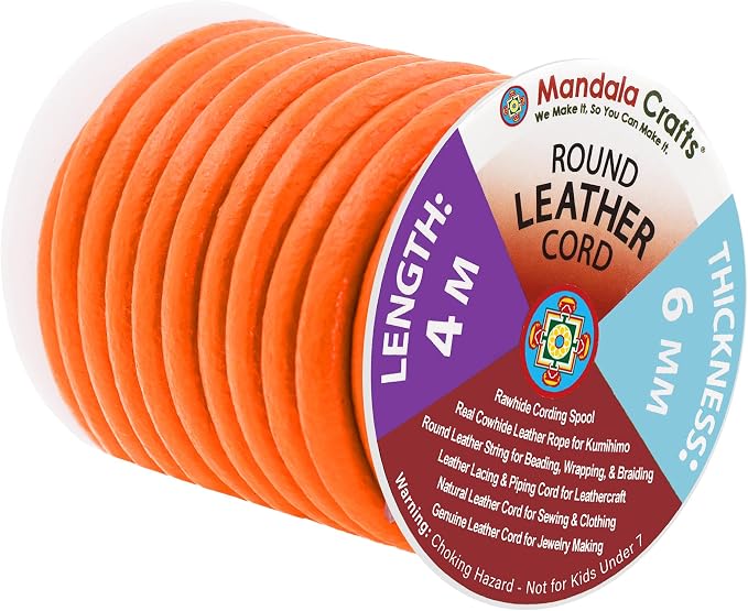 Mandala Crafts Round Genuine Orange Leather Cord by MandalaCrafts
