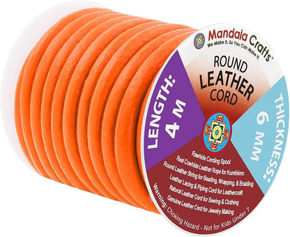 Mandala Crafts Round Genuine Orange Leather Cord by MandalaCrafts
