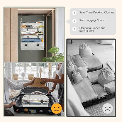 Surblue Hanging Closet Storage Bag Collapsible 3-Shelf Washable Oxford Fabric - Image 5