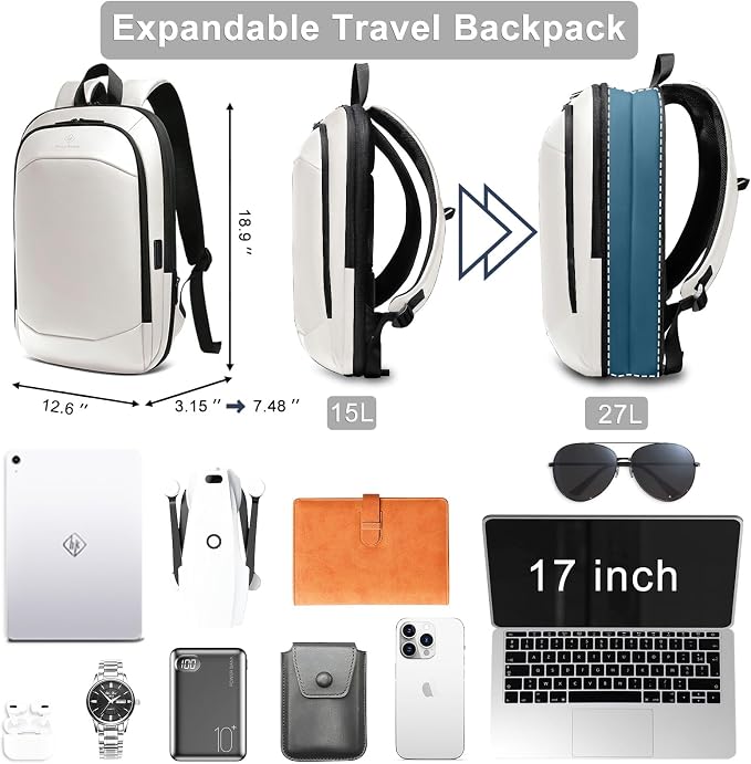 hk Business Backpack for Men 17 Inch, Slim & Expandable Waterproof Travel - Image 3