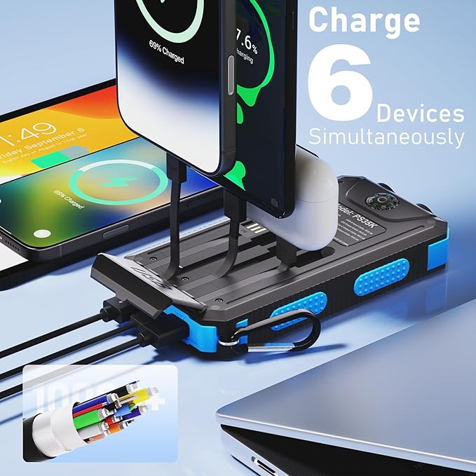 Durecopow Solar Charger Power Bank 20, Portable Charger, 4 Cables 3 Ports Fast - Image 5