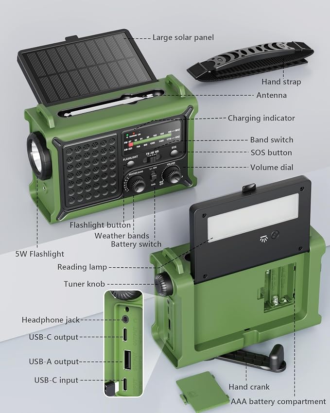 Emergency Weather Radio with Large Solar Panel, Efficient Hand Crank & Real - Image 8