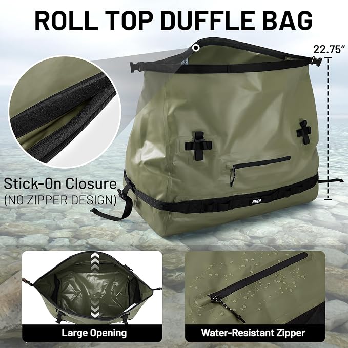 MIER Waterproof Duffel Bag Motorcycle Dry Bag Backpack Large Roll-Top Heavy - Image 4