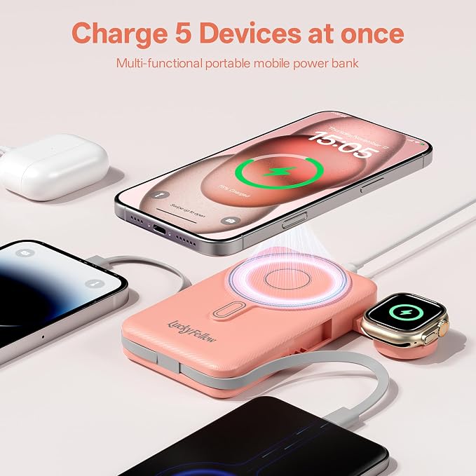 Magnetic Portable Charger Built-in Cables, 10000mAh Fast Charging Wireless - Image 9