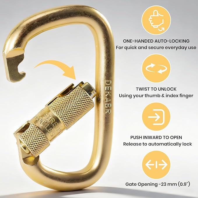 DEKABR Carabiner Heavy Duty, 45KN Twist Lock Steel Auto Locking Climbing - Image 4