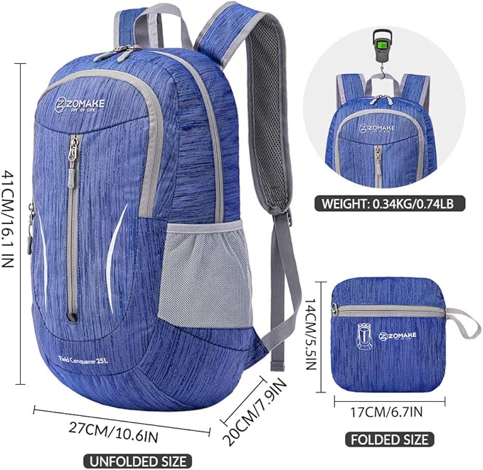 ZOMAKE 25L Ultra Lightweight Packable Backpack, Foldable Hiking Backpacks Water - Image 2