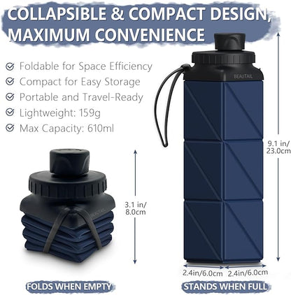 BEAUTAIL Collapsible Water Bottles, Silicone Foldable Water Bottle 610ml - Image 2