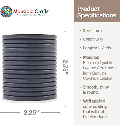Mandala Crafts Round Cowhide Genuine Gray Leather Cord - Image 4