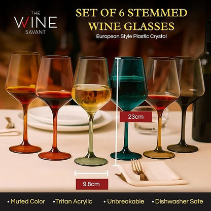 European Style Plastic Crystal, Stemmed Wine Glasses | Set of 6 | Acrylic - Image 3