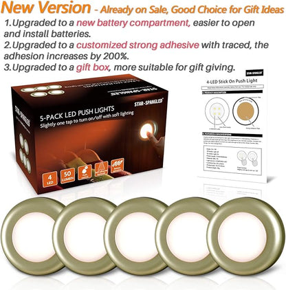 STAR-SPANGLED 5 Pack 2.8” Push Tap Lights, Stick on Touch Puck Lights AAA - Image 6