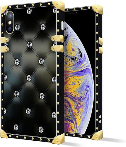 Compatible with iPhone XR Case, Shiny Black Sofa Crystal Luxury Golden - Image 2