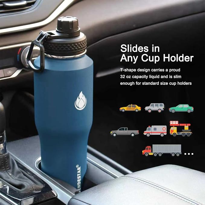 SENDESTAR Water Bottle 32oz, Wide Mouth Stainless Steel Vacuum Insulated Double - Image 3