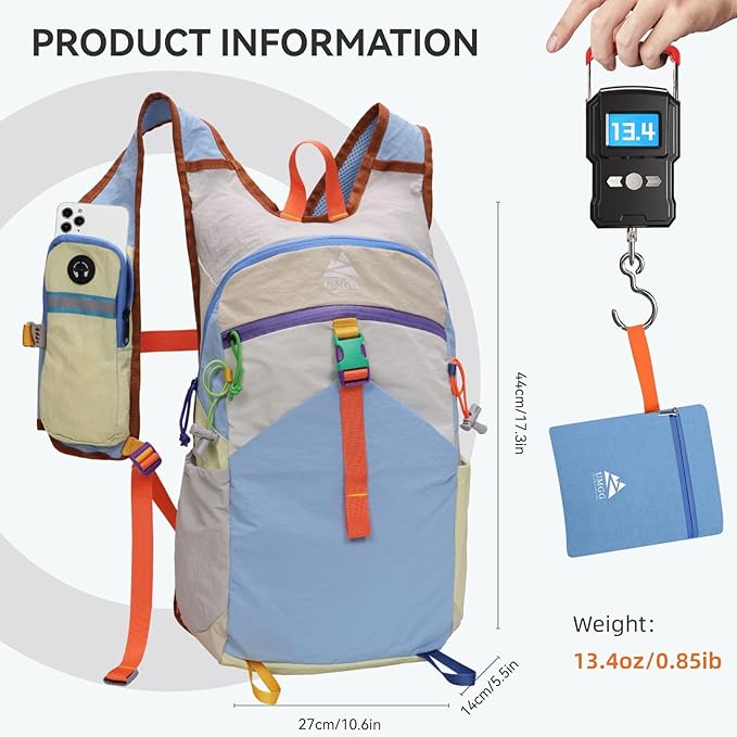 Small Hiking Backpack Travel Daypack 15L Colorful Lightweight Packable Foldable - Image 6