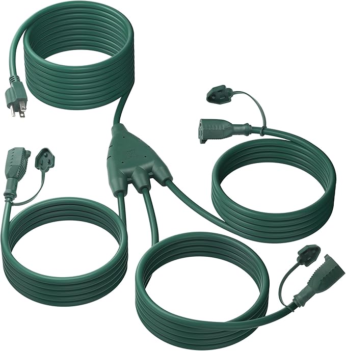 BN-LINK 1 to 3 Splitter Extension Cord, 24 ft End to End, 16/3 SJTW Weather by BN-LINK
