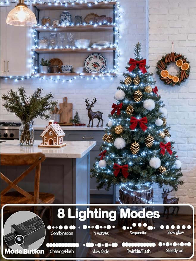 YIQU White 82FT 200 LED Christmas String Lights Outdoor/Indoor, Fairy String - Image 2