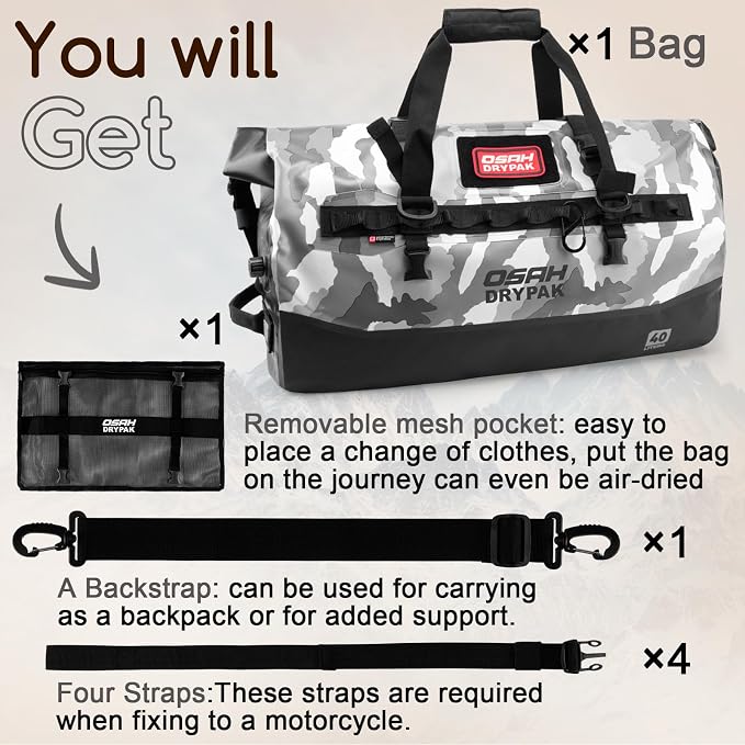 OSAH DRYPAK Waterproof Duffel Bag 25L/40L/60L – Heavy-Duty Motorcycle Tail Bag - Image 8