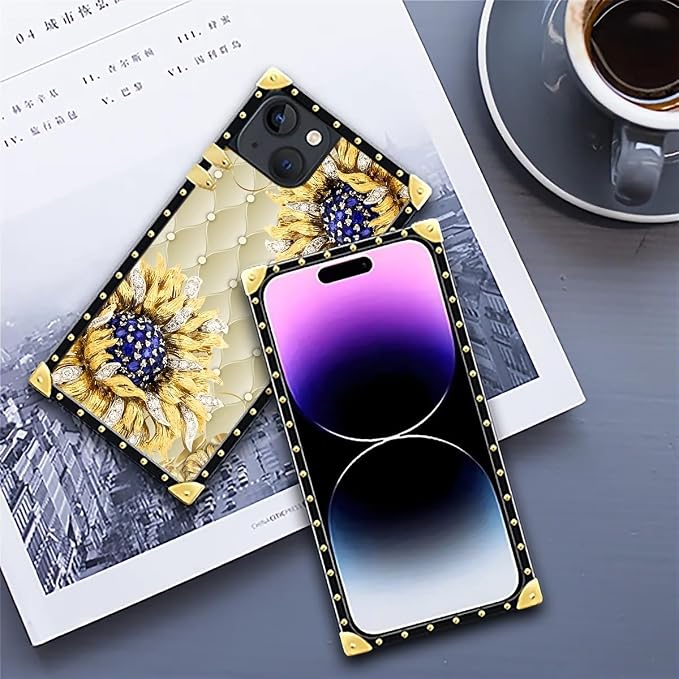 Compatible with iPhone 14 Case, Sunflower Diamonds Leather Luxury Golden - Image 6