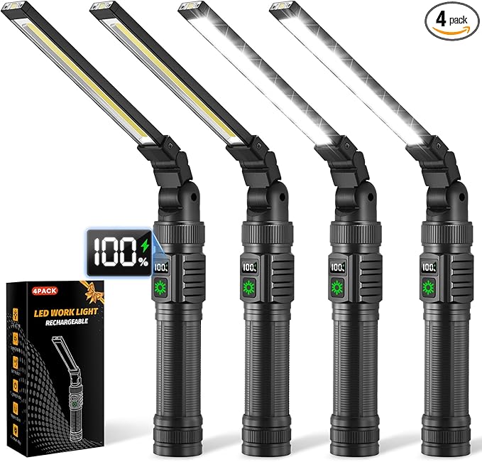 4Pack Magnetic Work Light, All Aluminum & 1500 High Lumens Rechargeable LED by RuboliyLightyourwayahead