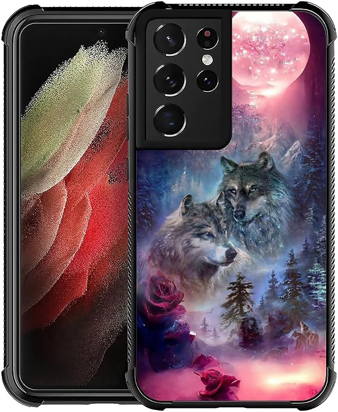 for Samsung Galaxy S21 Ultra Case, Star Two Wolfs Howling Pattern Graphic by FKBRCL4U