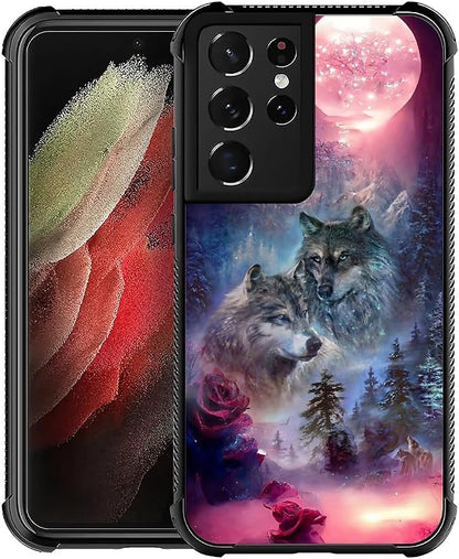 for Samsung Galaxy S21 Ultra Case, Star Two Wolfs Howling Pattern Graphic by FKBRCL4U