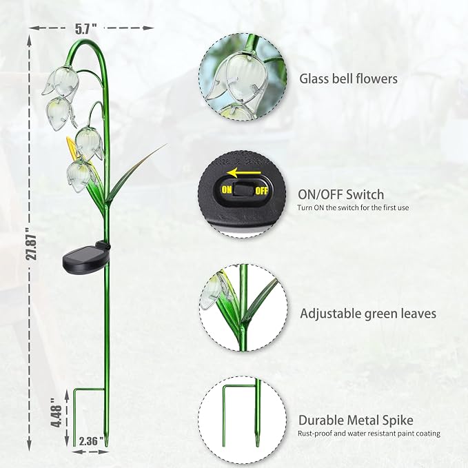 VCUTEKA Solar Garden Decor Stake Outdoor Light Glass Flower Stake - Image 7